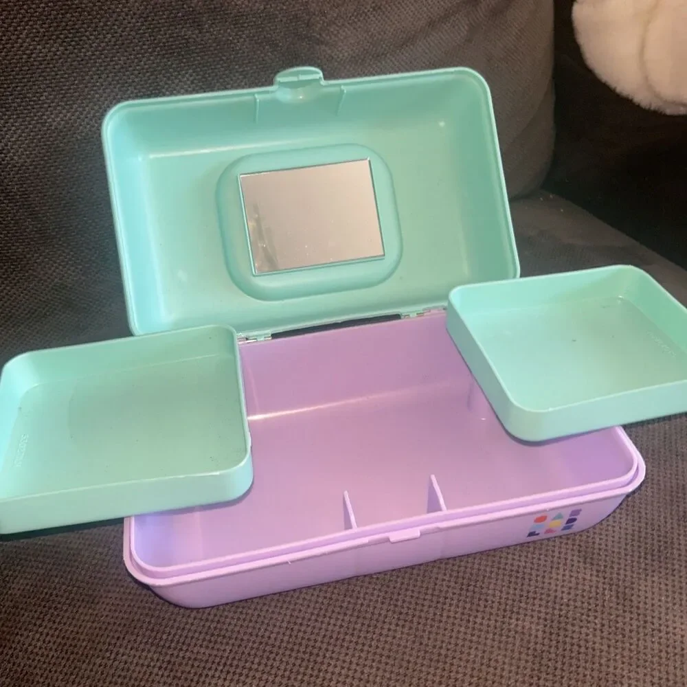 Vtg Caboodles Purple Teal Makeup Storage Case 9x5x4”